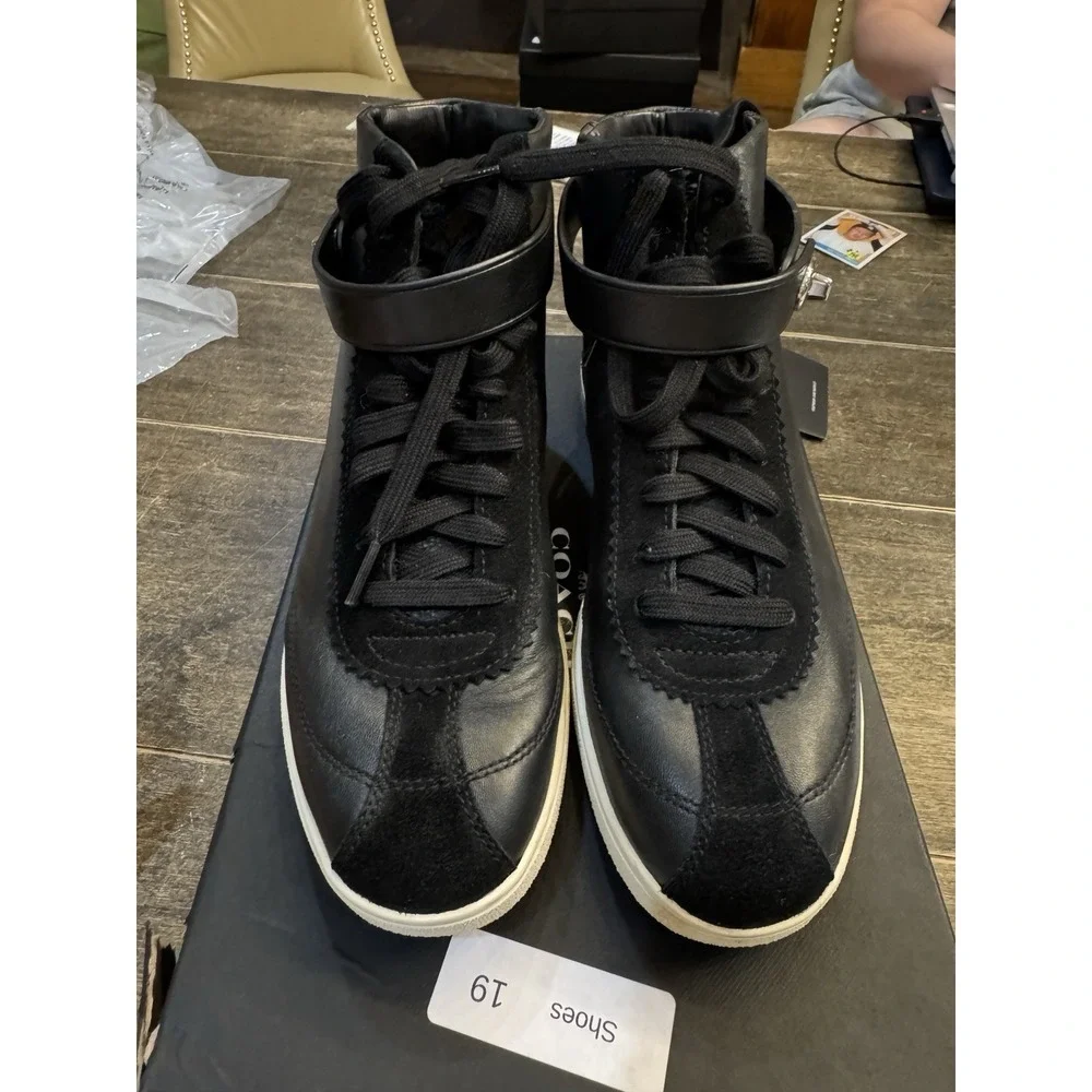Coach‎ Q9125 C213 Black Leather Suede High Top Sneakers Shoes size 9.5